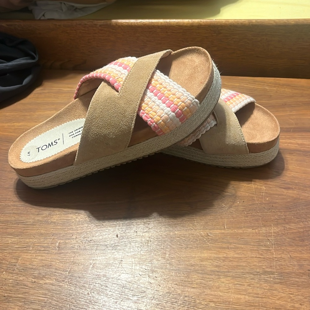 TOMS Paloma Espadrille Honey Suede Woven Slip On Slides Sandals Size 7 NEW